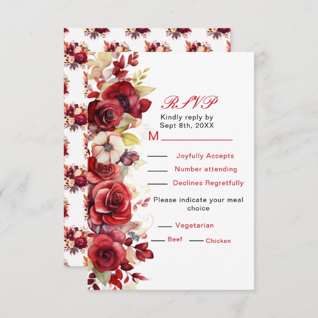 Romántico Roses Roses Floral Wedding RSVP (Anverso / Reverso)