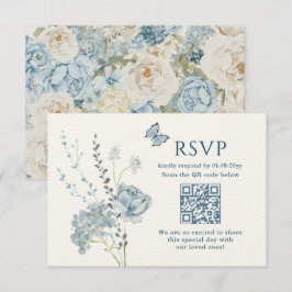 Romántico RSVP de Boda Floral Acuarela Azul Polvor