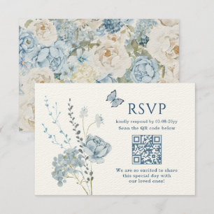 Romántico RSVP de Boda Floral Acuarela Azul Polvor