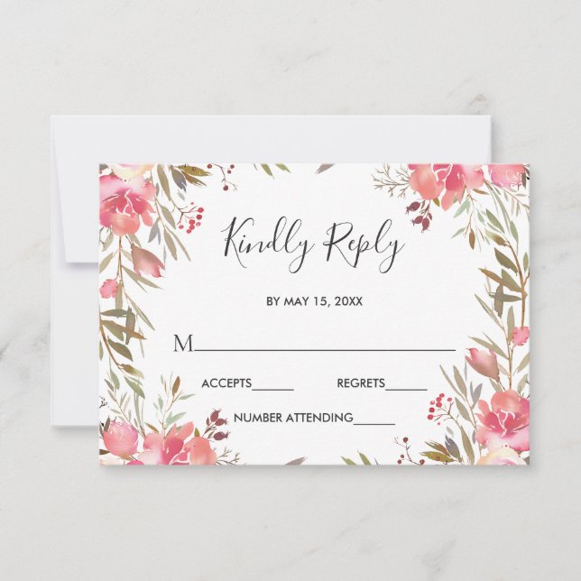 Romántico Rubor Bloom Floral Wedding RSVP (Anverso)