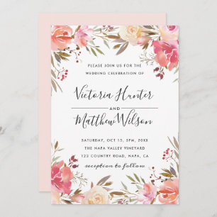 Romántico Rubor Bloom Invitación a la Boda Floral