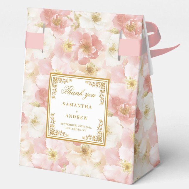 Romántico Rubor Ivory Gold Boda Gracias Caja (Romantic Blush Ivory Gold Wedding Thank You Box)