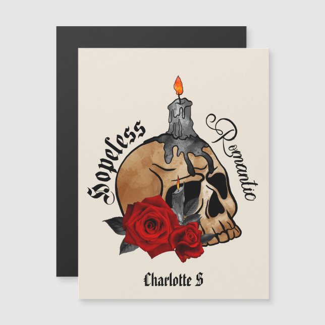 Romántico sin esperanza - Calavera gótica, rosa ro (Anverso/Reverso)