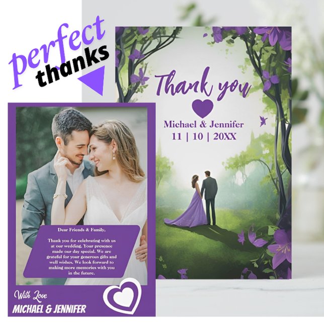 Romántico Tarjeta de Agradecimiento de Boda con Fo (Subido por el creador)