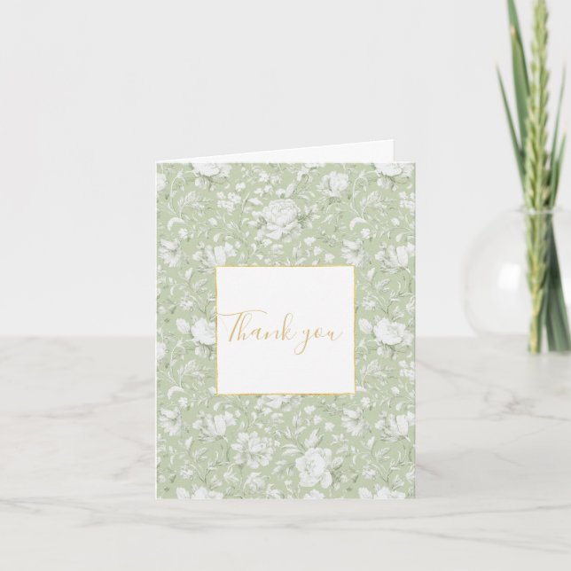 Romántico Verde Blanco Floral Agradecimiento (Anverso)