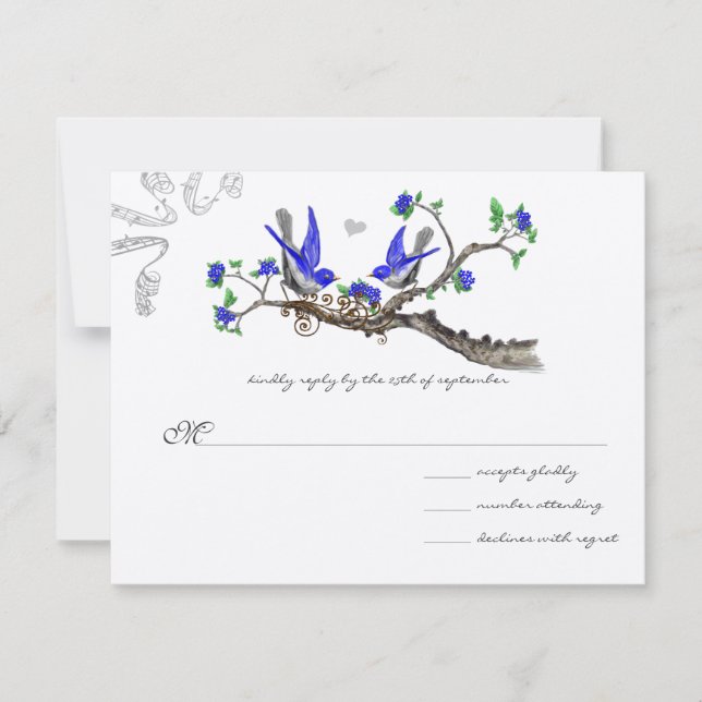 Romántico Vintage Royal Blue Wedding RSVP (Anverso)