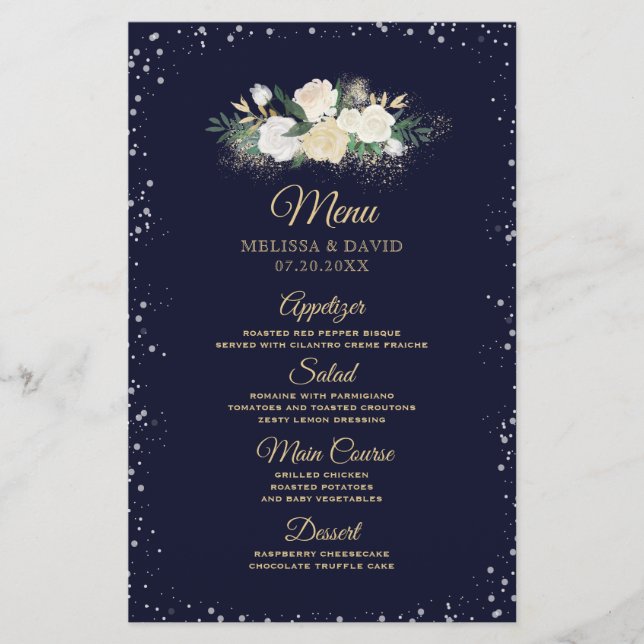 Romántico Winter Wonderland Boda Menu (Anverso)