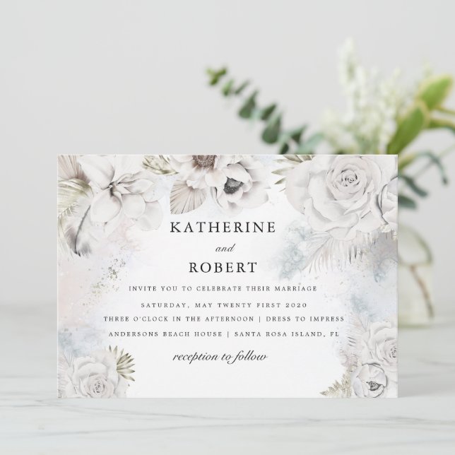 Romántico y elegante Invitación a la boda floral (Anverso de pie)