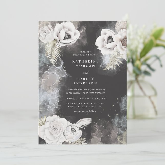 romántico y elegante invitación a la boda floral p (Anverso de pie)