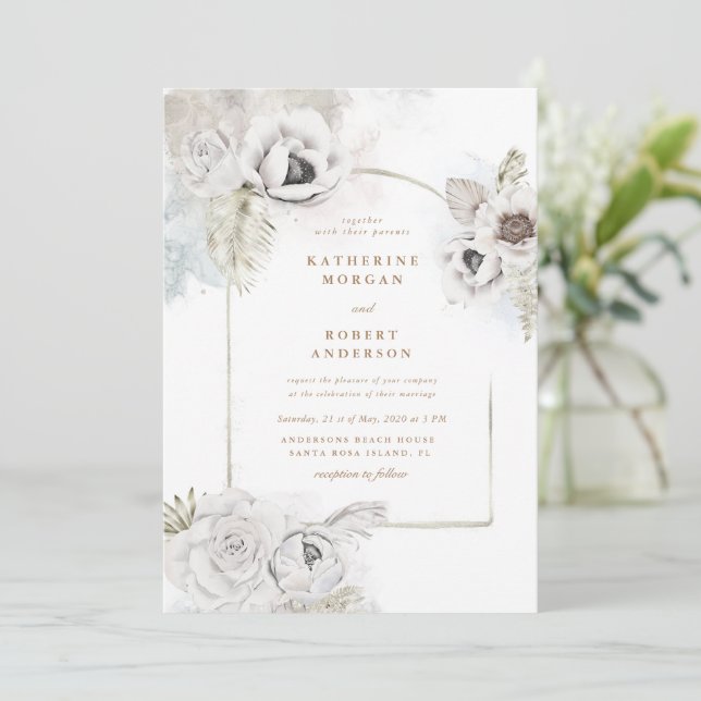 romántico y elegante invitación a la boda floral p (Anverso de pie)