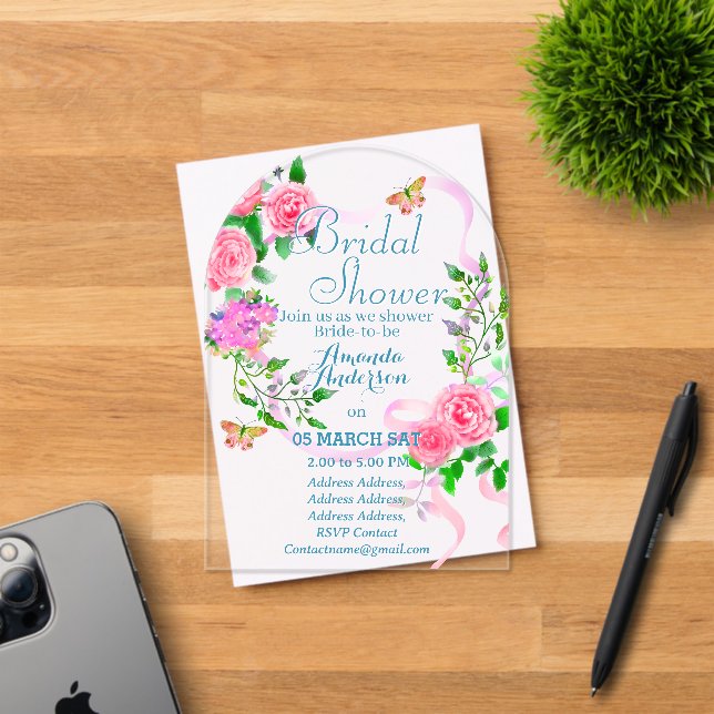 Románticos rosa de novia Invitación acrílica (Insitu (Tarjeta de Invitación))