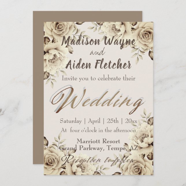 Románticos Rosas de la Rústica Blanca Invitación a (Anverso / Reverso)