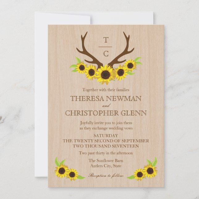 Románticos y la invitación a la boda de girasoles (Anverso)