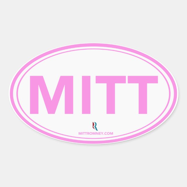 Romney Ryan Mitt Oval Pegatina (Blanco / Rosa) (Anverso)
