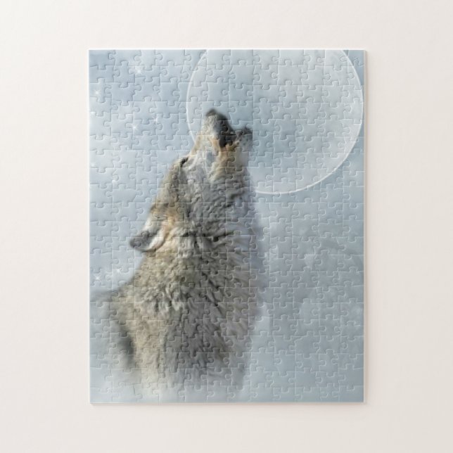 Rompecabezas 10x14 de la luna azul del lobo (Vertical)
