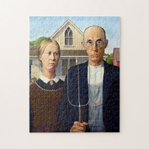 Rompecabezas American Gothic de Wood: Arte icónico