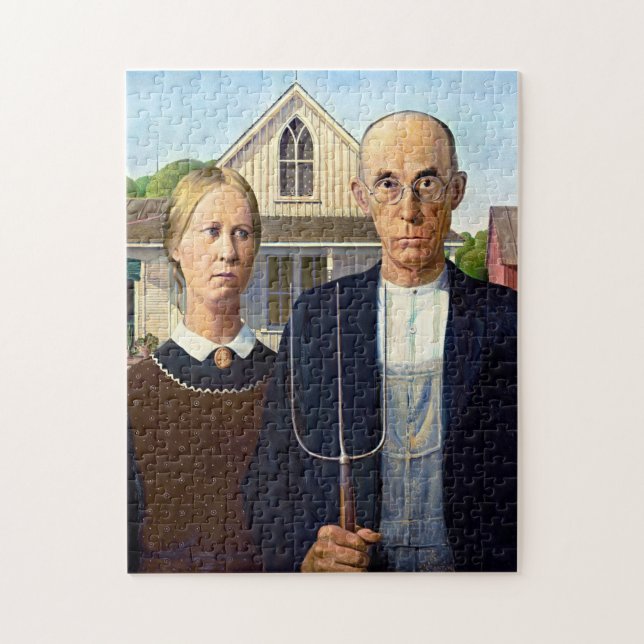Rompecabezas American Gothic de Wood: Arte icónico (Vertical)