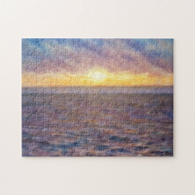 Rompecabezas artístico de puesta de sol en la play (Horizontal)