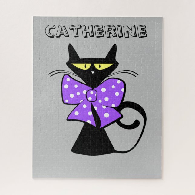 Rompecabezas Black Cat Purple Bow Tie (Vertical)
