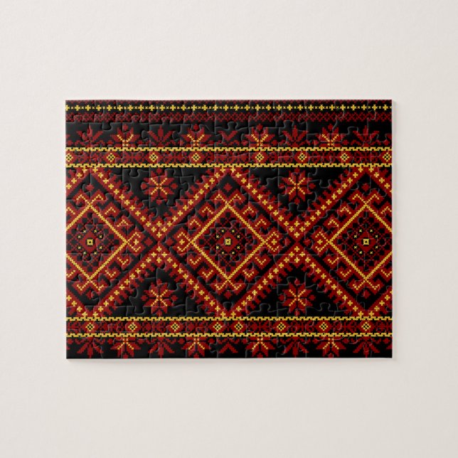 Rompecabezas Bordado de Cruz de Ucrania Rojo Dorad (Horizontal)