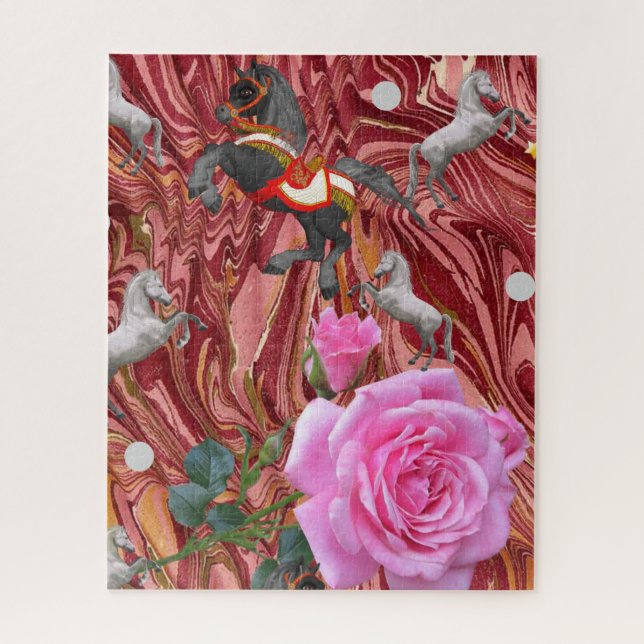 Rompecabezas Caballos Florales Rosa Rosa (Vertical)