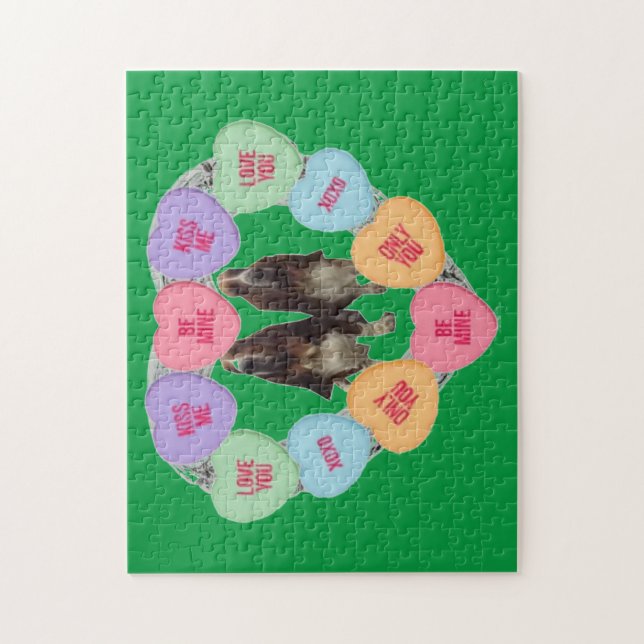 Rompecabezas Candy Love Hearts with Basset (Vertical)