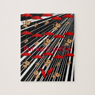 Rompecabezas Cats Red Umbrellas Gris Banda negra