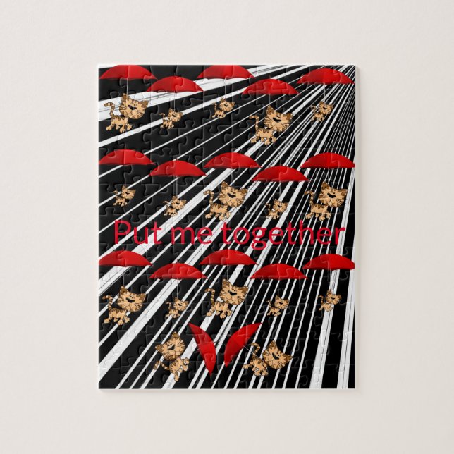 Rompecabezas Cats Red Umbrellas Gris Banda negra (Vertical)