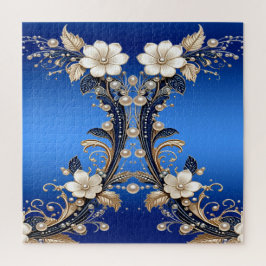 Rompecabezas con Adorno Floral Blanco Azul