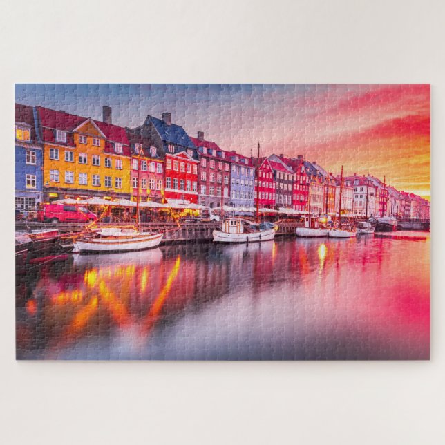 Rompecabezas con el amanecer de Copenhague Nyhavn, (Horizontal)