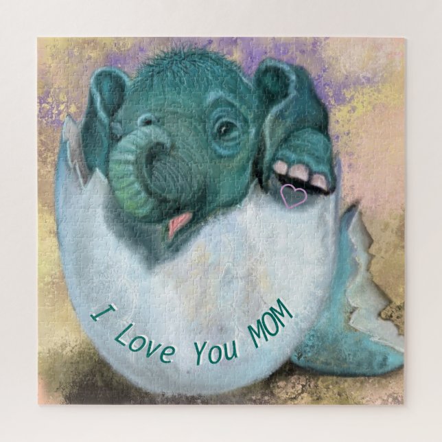 Rompecabezas con elefante en huevo - Te amo a MOM (Vertical)