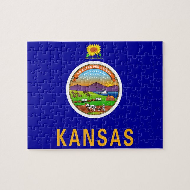 Rompecabezas con la bandera del estado de Kansas (Horizontal)