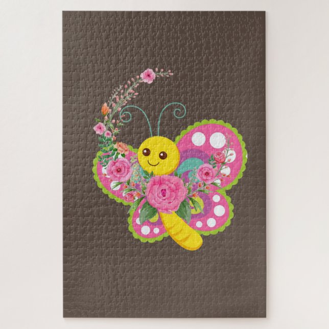 Rompecabezas contra la mariposa floral marrón (Vertical)