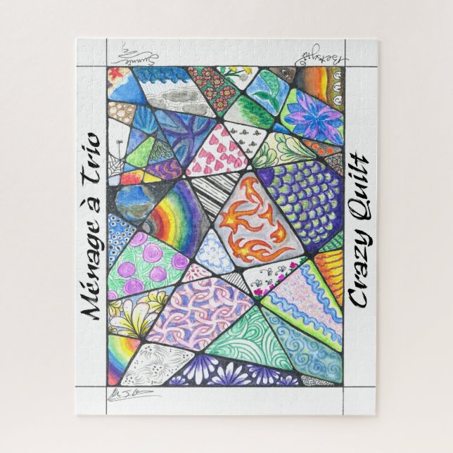 Rompecabezas Crazy Quilt con arte de Menage a Trio (Vertical)