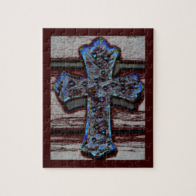 Rompecabezas cruzado azul de la foto con la caja (Vertical)