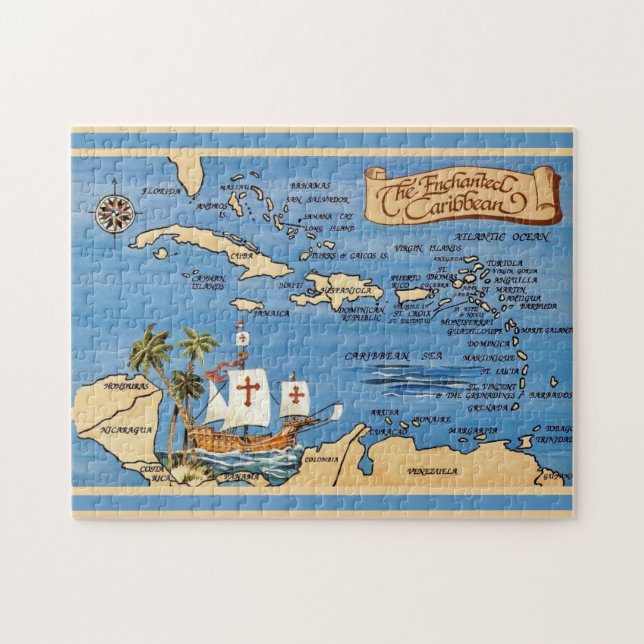Rompecabezas de 11x14 del mapa del Caribe (Horizontal)