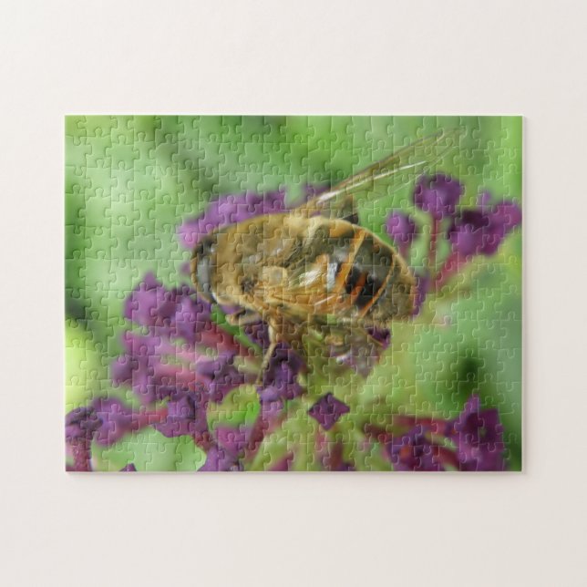 Rompecabezas de abejas y flores moradas (Horizontal)