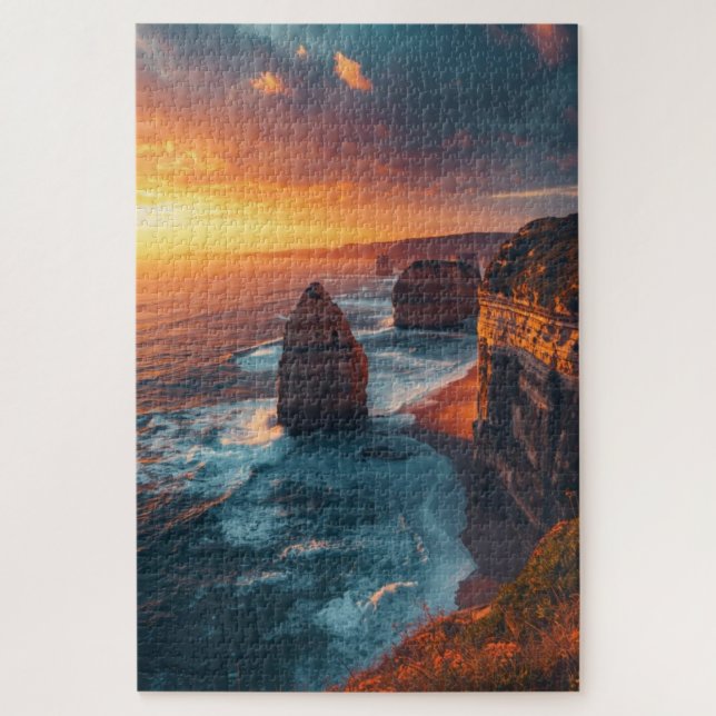 Rompecabezas de Acantilado Costero al Atardecer (Vertical)