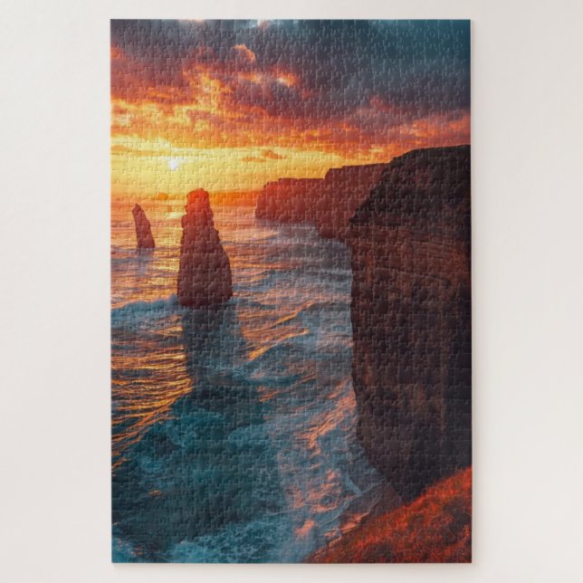 Rompecabezas de Acantilado Costero al Atardecer (Vertical)