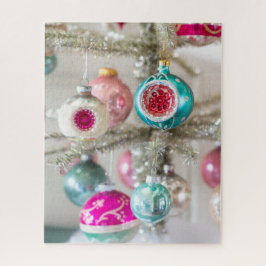 Rompecabezas de adornos de Navidad rosados y Aqua