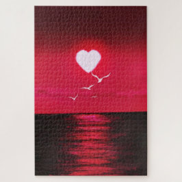 Rompecabezas de amor de puesta de sol en el mar ro