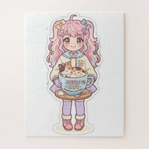 Rompecabezas de Anime de Chica Kawaii Neko Cafe Ch