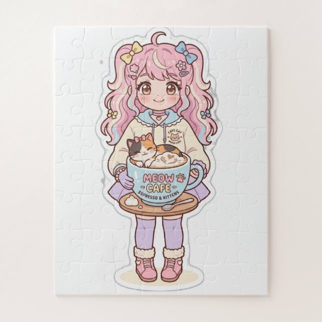 Rompecabezas de Anime de Chica Kawaii Neko Cafe Ch (Vertical)