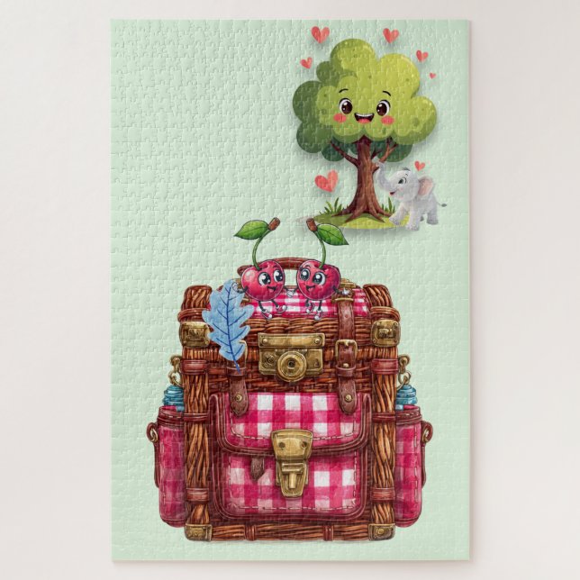 Rompecabezas de árbol de amor de picnic lindo elef (Vertical)