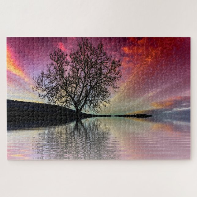 Rompecabezas de árbol escénico del lago Sunset (Horizontal)