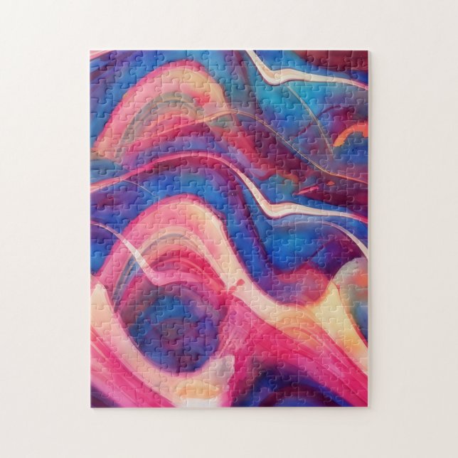 Rompecabezas de arte abstracto azul rosa fluido (Vertical)
