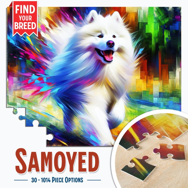 Rompecabezas de Arte Acrílico de Perro Samoyedo (Samoyed Dog Jigsaw Puzzle | Acrylic Art Portrait)