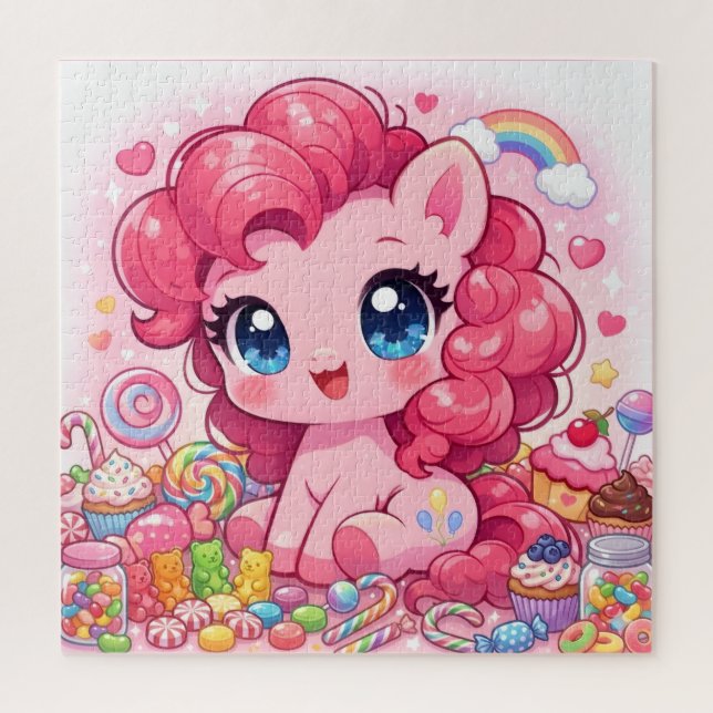 Rompecabezas de Arte Chibi de Poni Rosa Kawaii (Vertical)