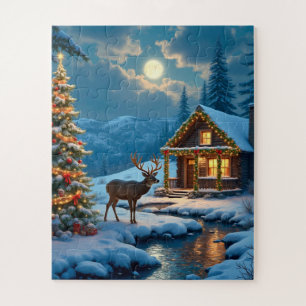 rompecabezas de arte de cabaña de Navidad con niev