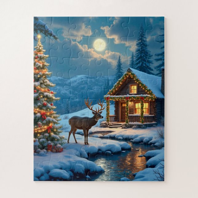 rompecabezas de arte de cabaña de Navidad con niev (Vertical)